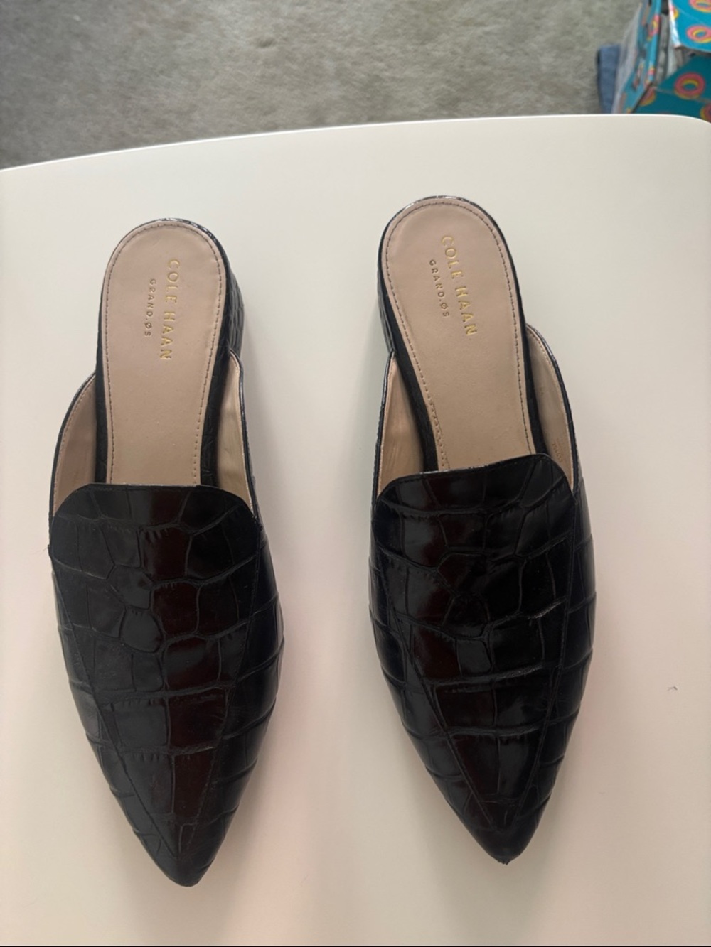 Cole Haan Black Croc-Embossed Leather  Mule Slide